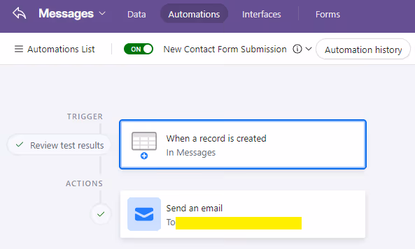 Screenshot of the Airtable Automation screen.