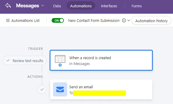 Screenshot of the Airtable Automation screen.