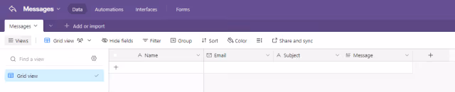 Screenshot of a new Airtable base and table.