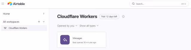 Screenshot of the Airtable workspaces screen.
