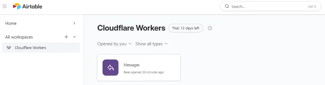 Screenshot of the Airtable workspaces screen.