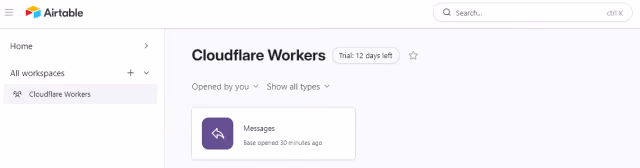 Screenshot of the Airtable workspaces screen.