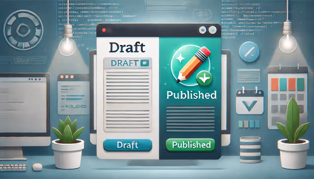 AI generated illustration of blog content management using draft and published posts.