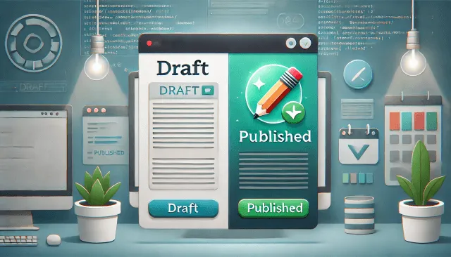 AI generated illustration of blog content management using draft and published posts.