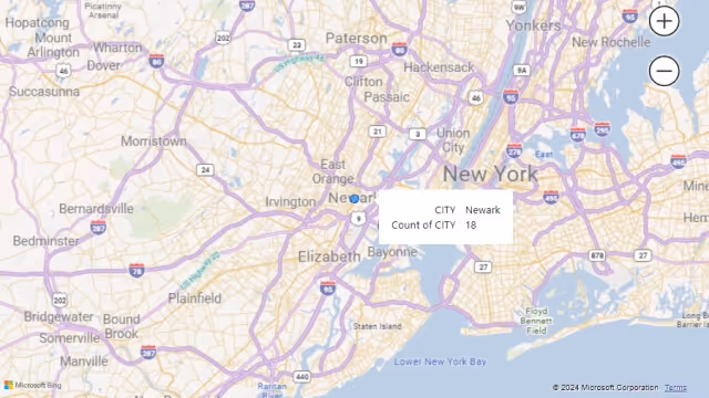 Screenshot of Attempt 1 Result: Mapping Using City Name Only in Power BI.