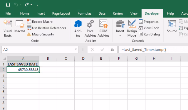 Screenshot of user-defined function usage in Excel.