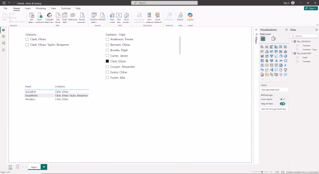 Screenshot of the expected result demonstrating the non-delimited slicer filtering the report for all entries associated with the selected filter in Power BI.