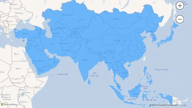 Filled Map visualization using country names (Asia)