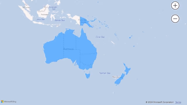Screenshot of a Filled Map visualization using country names (Australia) in Power BI.