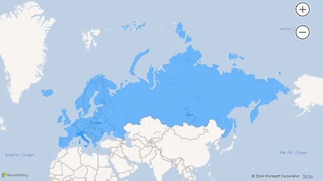 Filled Map visualization using country names (Europe)