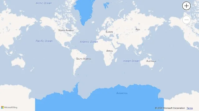 Screenshot of a filled map visualization using country names (Other countries, territories, and lands) in Power BI.