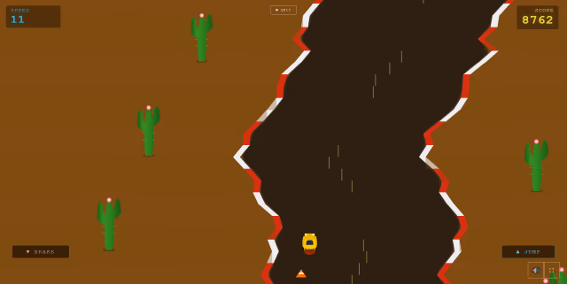 Screenshot of gameplay during the desert biome from Gauntlet Racer.
