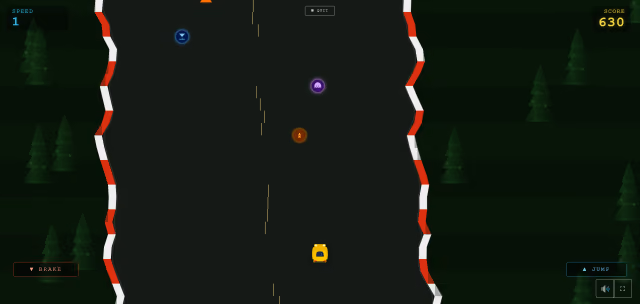 Screenshot of gameplay during the forest biome from Gauntlet Racer.