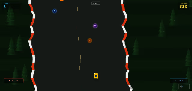 Screenshot of gameplay during the forest biome from Gauntlet Racer.
