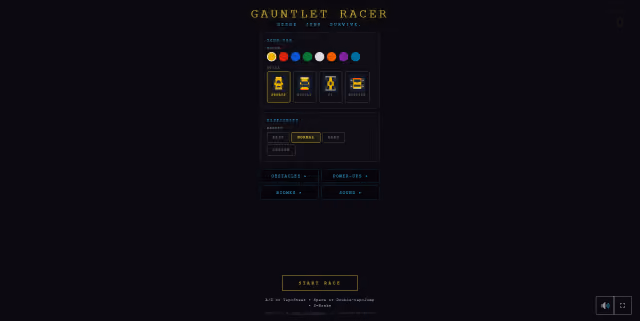 Screenshot of the settings screen from Gauntlet Racer.