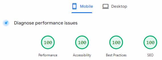Screenshot of PageSpeed Insights Performance Scores.