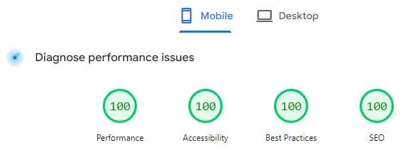 Screenshot of PageSpeed Insights Performance Scores.