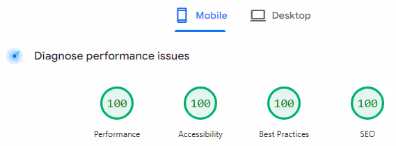 Screenshot of PageSpeed Insights Performance Scores.