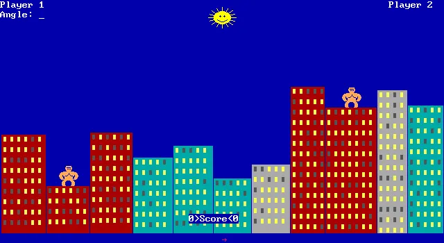 Screenshot of the opening screen from QBasic Gorillas (gorillas.bas).