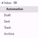 Screenshot of the automation subfolder in Outlook.