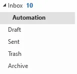 Screenshot of the automation subfolder in Outlook.