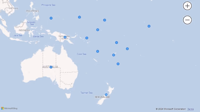Screenshot of a Map visualization using country names (Australia) in Power BI.