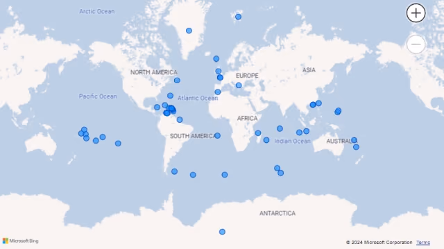 Screenshot of a Map visualization using country names (Other countries, territories, and lands) in Power BI.