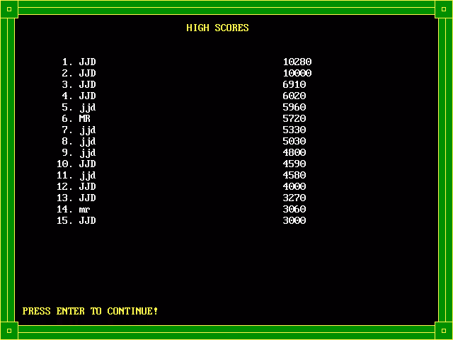 Screenshot of the high scores screen from Maze Racer.