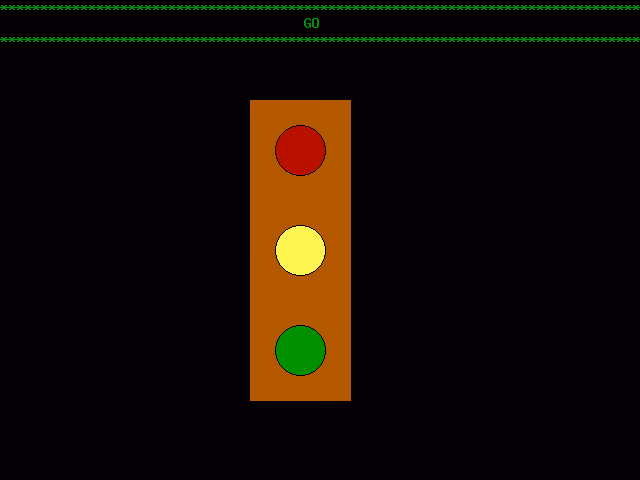 Screenshot of the traffic light animation to start gameplay from Maze Racer.