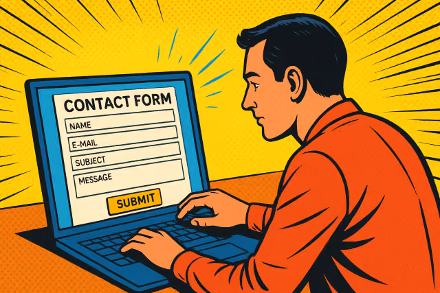 AI-generated image of a person using a laptop to submit a contact form.