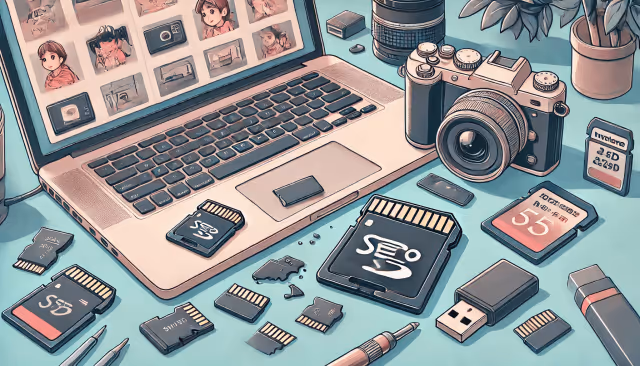 AI generated illustration depicting a damaged microSD card.