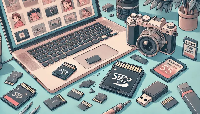 AI generated illustration depicting a damaged microSD card.