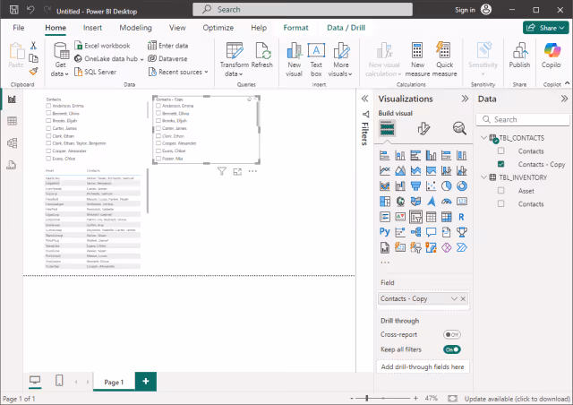 Screenshot of the non-delimited slicer configuration in Power BI.