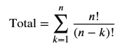 Formula to calculate the total number of possible partial and full permutations.