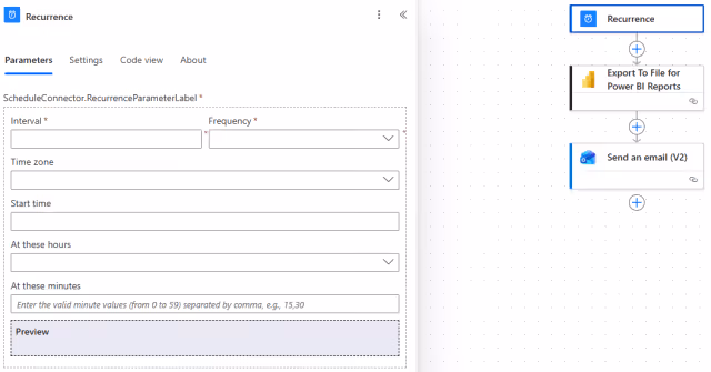 Screenshot of the scheduled cloud flow settings in Power Automate.