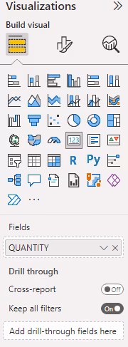 Screenshot of the card visualization data fields configuration in Power BI.