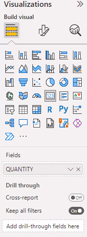 Screenshot of the card visualization data fields configuration in Power BI.