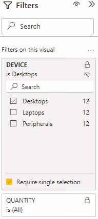 Screenshot of the card visualization filters configuration in Power BI.