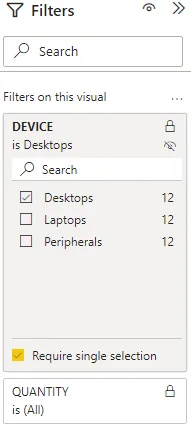 Screenshot of the card visualization filters configuration in Power BI.