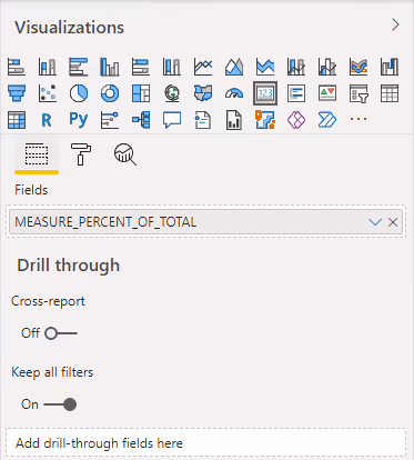 Screenshot of a Card visualization displaying the percentage of the total in Power BI.