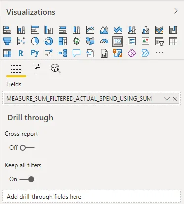 Screenshot of a card visualization displaying the total in Power BI.