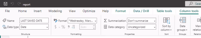 Screenshot of column configuration in Power BI.