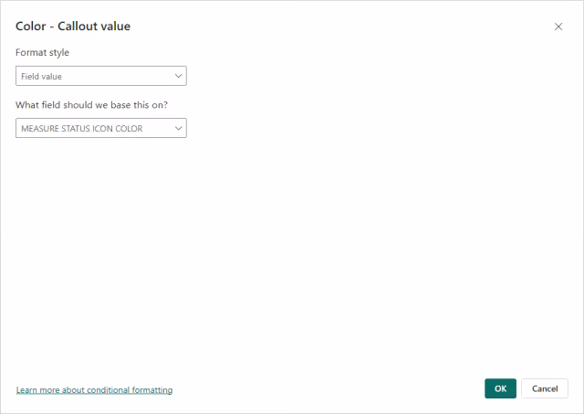 Screenshot of the card visualization data label color fx configuration in Power BI.