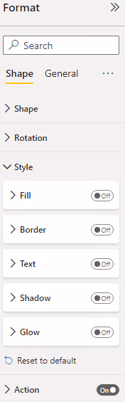 Screenshot of the format shape style configuration in Power BI.