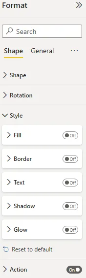 Screenshot of the format shape style configuration in Power BI.