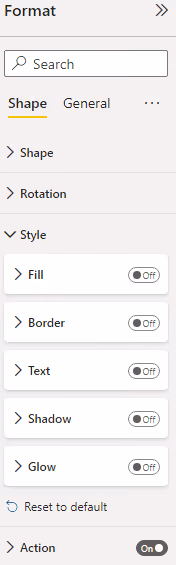Screenshot of the format shape style configuration in Power BI.