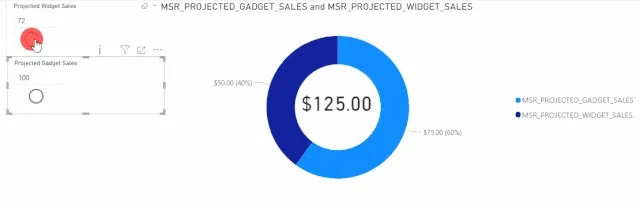 Animated screenshot of the fully functioning what-if analysis in Power BI.