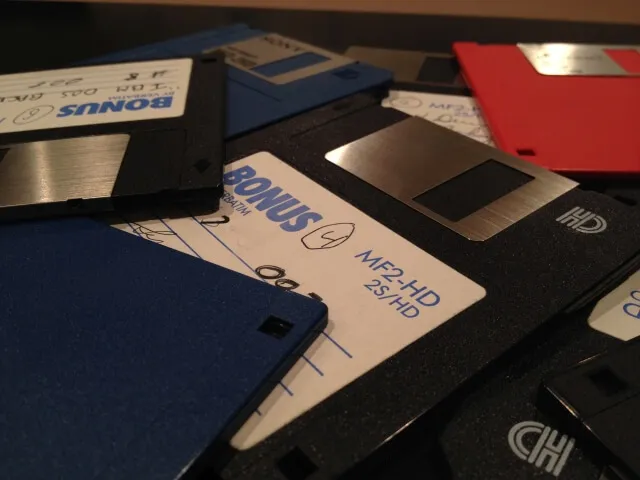 Photo of a pile of 3½-inch floppy disks.