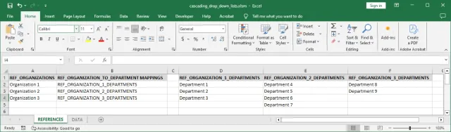 Screenshot of the reference data in Excel.