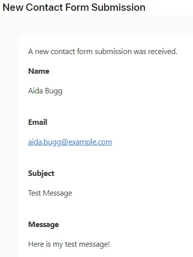 Screenshot of the e-mail notification received from the Airtable automation.